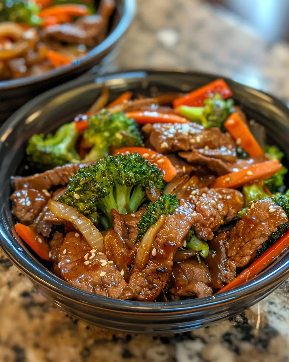 Pressure cooker beef stir fry with vegetables sizzling and cooking