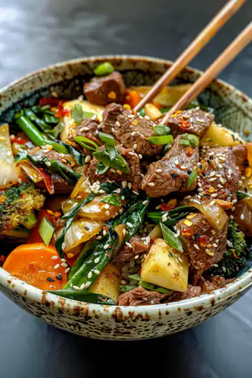 Beef Stir Fry with Vegetables taken with iphone 15 pro max --iw 2 --ar 4:5 --v 6.0 --raw