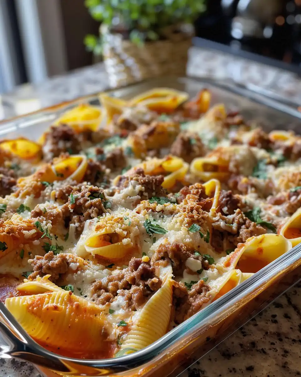 Ingredients for beef and ricotta stuffed jumbo pasta shells