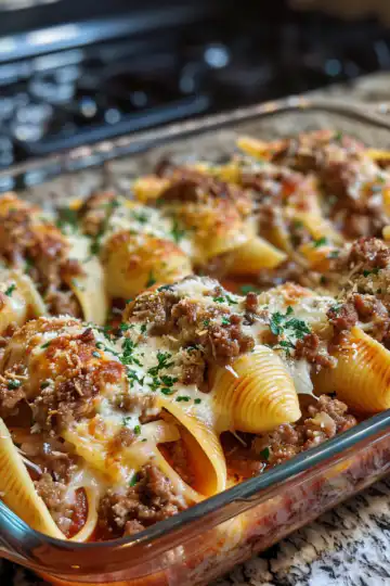 Beef Stuffed Shells with Creamy Ricotta Filling taken with iphone 15 pro max --iw 2 --ar 4:5 --v 6.0 --raw
