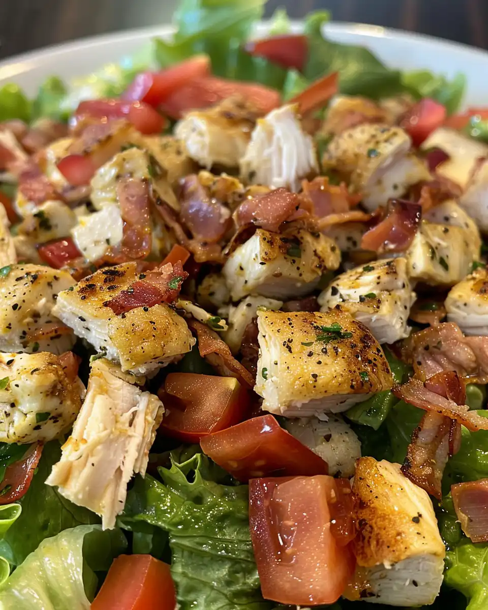 Initial view of BLT chicken salad in a bowl with steam