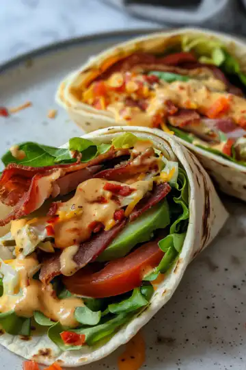 BLT Wraps with Secret Sauce taken with iphone 15 pro max --iw 2 --ar 4:5 --v 6.0 --raw