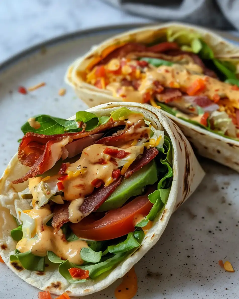 BLT wraps with secret tangy sauce served and ready to eat