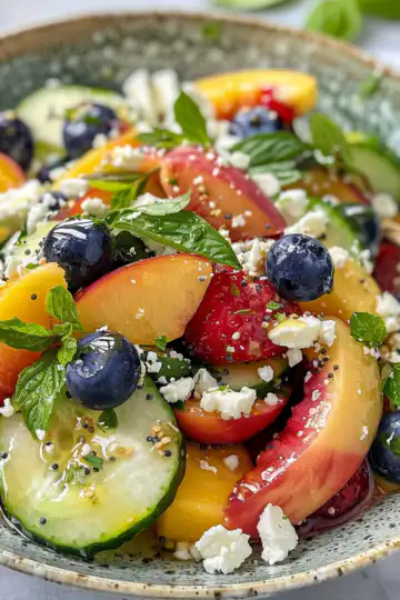 Blueberry Peach Feta Salad taken with iphone 15 pro max --iw 2 --ar 4:5 --v 6.0 --raw