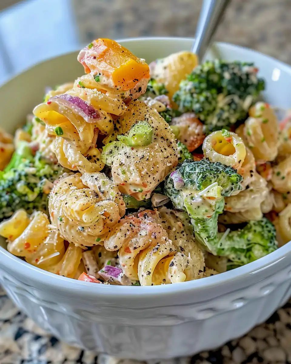 Pressure cooker with broccoli pasta salad interior