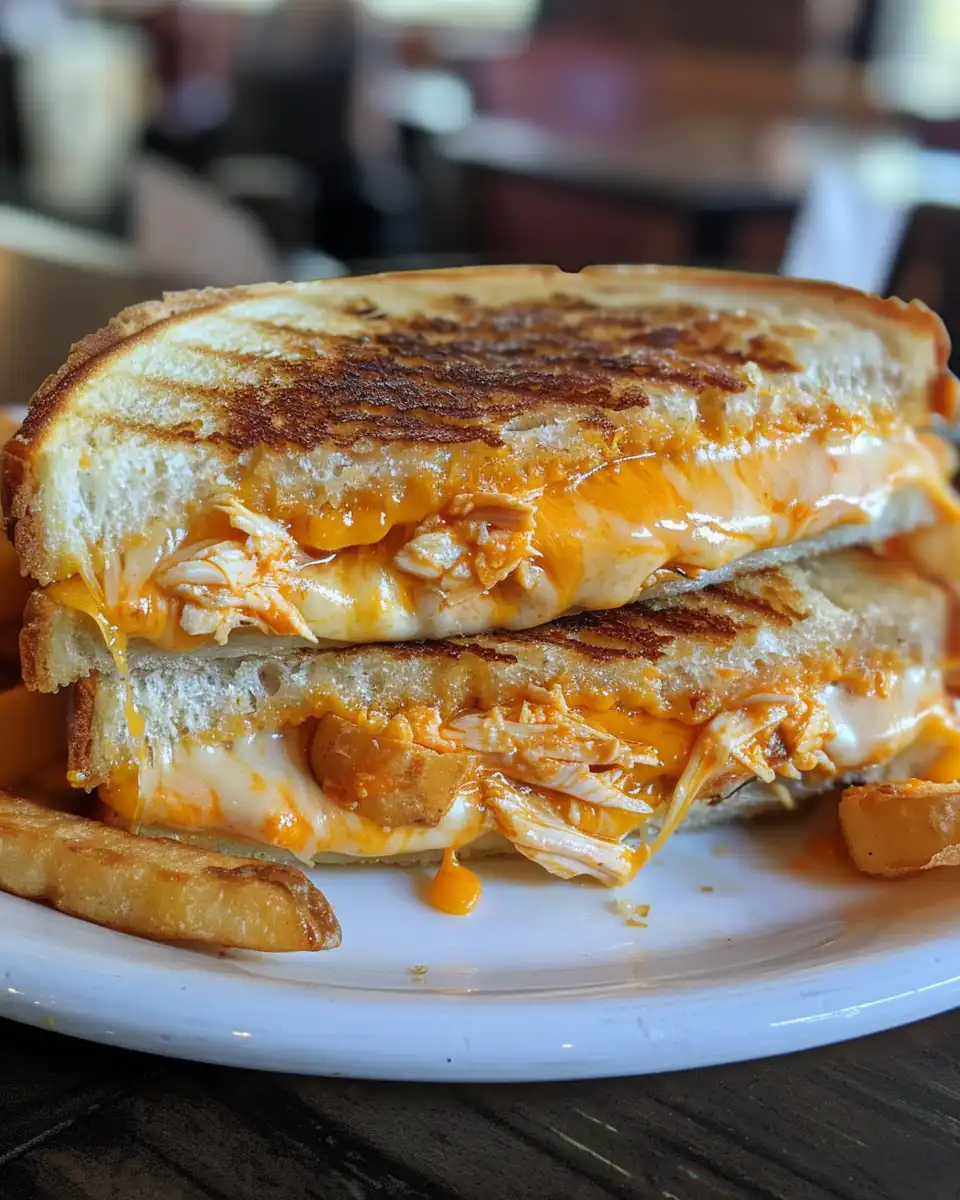 Buffalo Chicken Grilled Cheese sandwich ready to serve