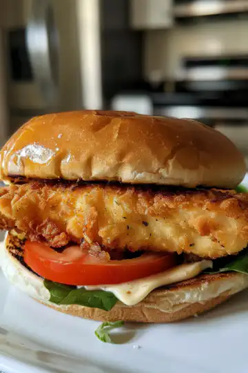 Cajun Crispy Chicken Sandwich with Garlic Aioli taken with iphone 15 pro max --iw 2 --ar 4:5 --v 6.0 --raw