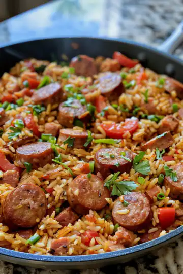 Cajun Sausage and Rice Skillet taken with iphone 15 pro max --iw 2 --ar 4:5 --v 6.0 --raw