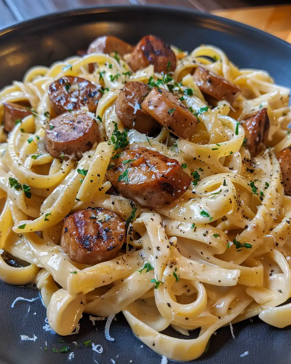 Creamy Cajun Smoked Sausage Alfredo Pasta just cooked in pressure cooker