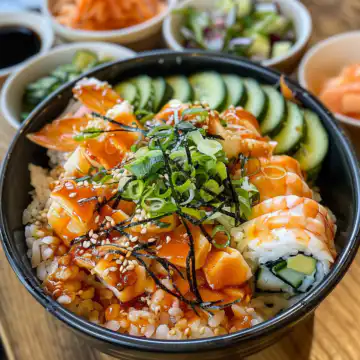 California Roll Sushi Bowls taken with iphone 15 pro max --iw 2 --ar 4:5 --v 6.0 --raw