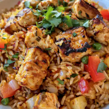Caribbean Chicken and Rice taken with iphone 15 pro max --iw 2 --ar 4:5 --v 6.0 --raw