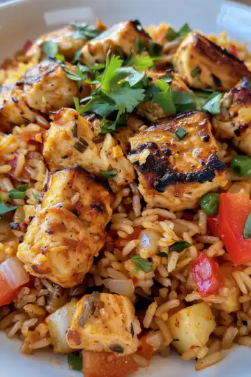 Caribbean Chicken and Rice taken with iphone 15 pro max --iw 2 --ar 4:5 --v 6.0 --raw