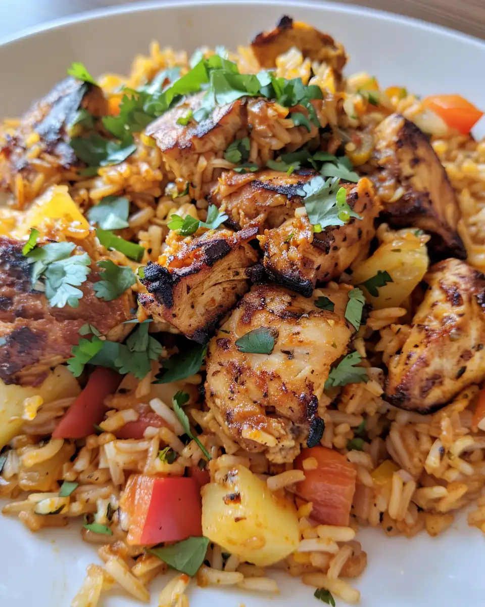 Ingredients laid out for Caribbean chicken and rice pressure cooker recipe