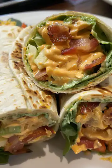 Cheesy Bacon Ranch Wraps taken with iphone 15 pro max --iw 2 --ar 4:5 --v 6.0 --raw
