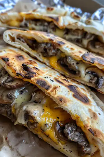 Cheesy Beef and Mushroom Pita Pockets taken with iphone 15 pro max --iw 2 --ar 4:5 --v 6.0 --raw