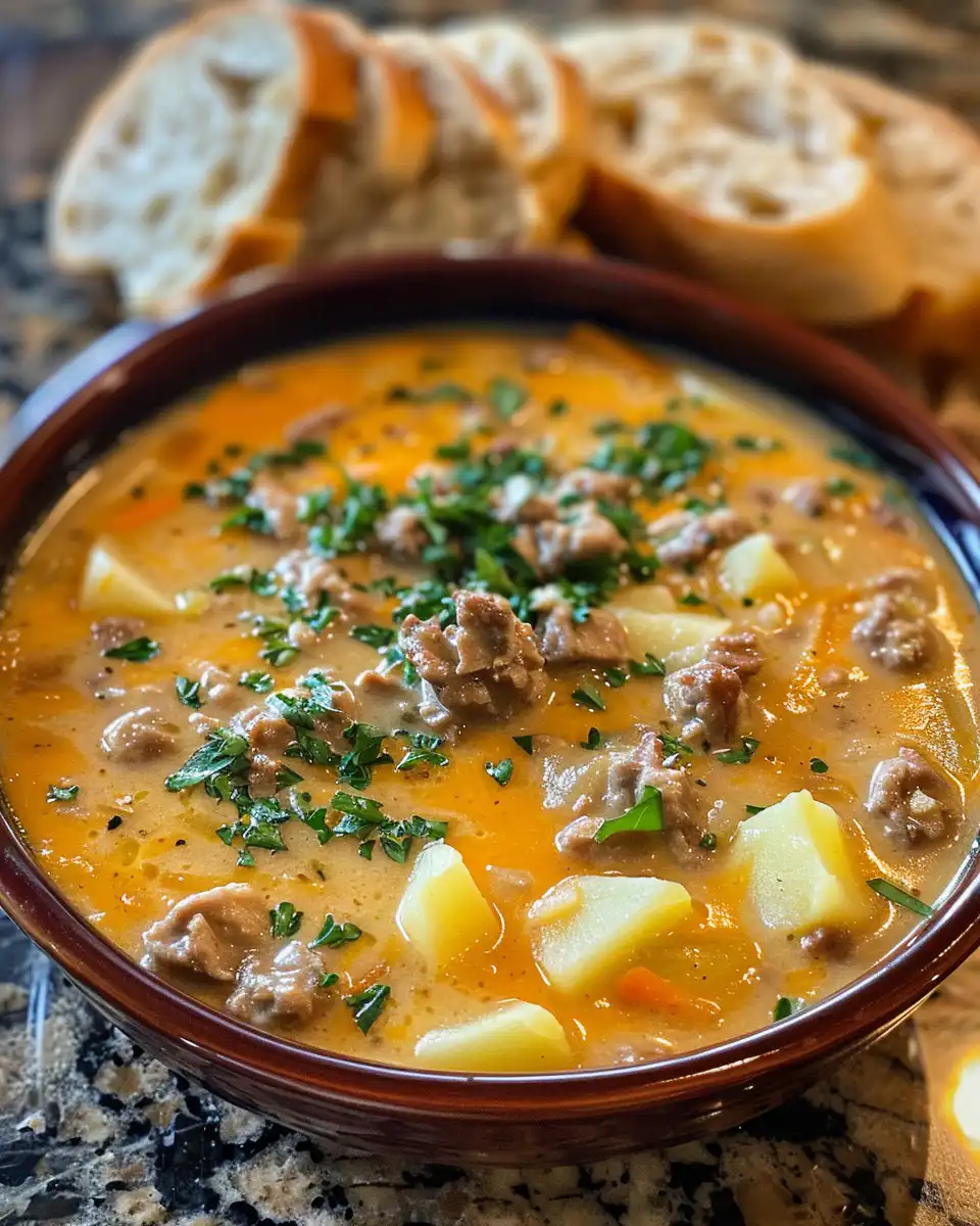 Ingredients for cheesy beef and potato soup in pressure cooker