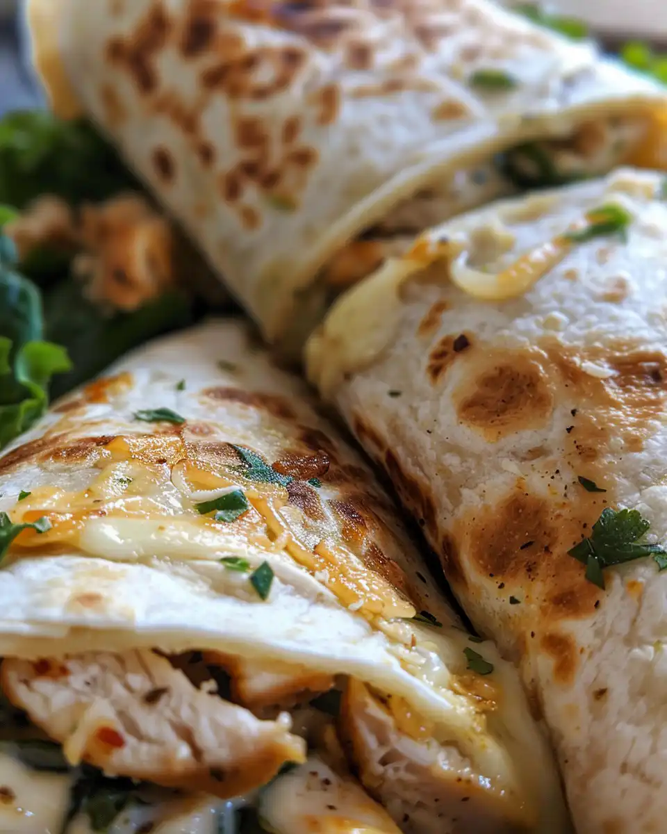 Ingredients for cheesy chicken wraps arranged on counter