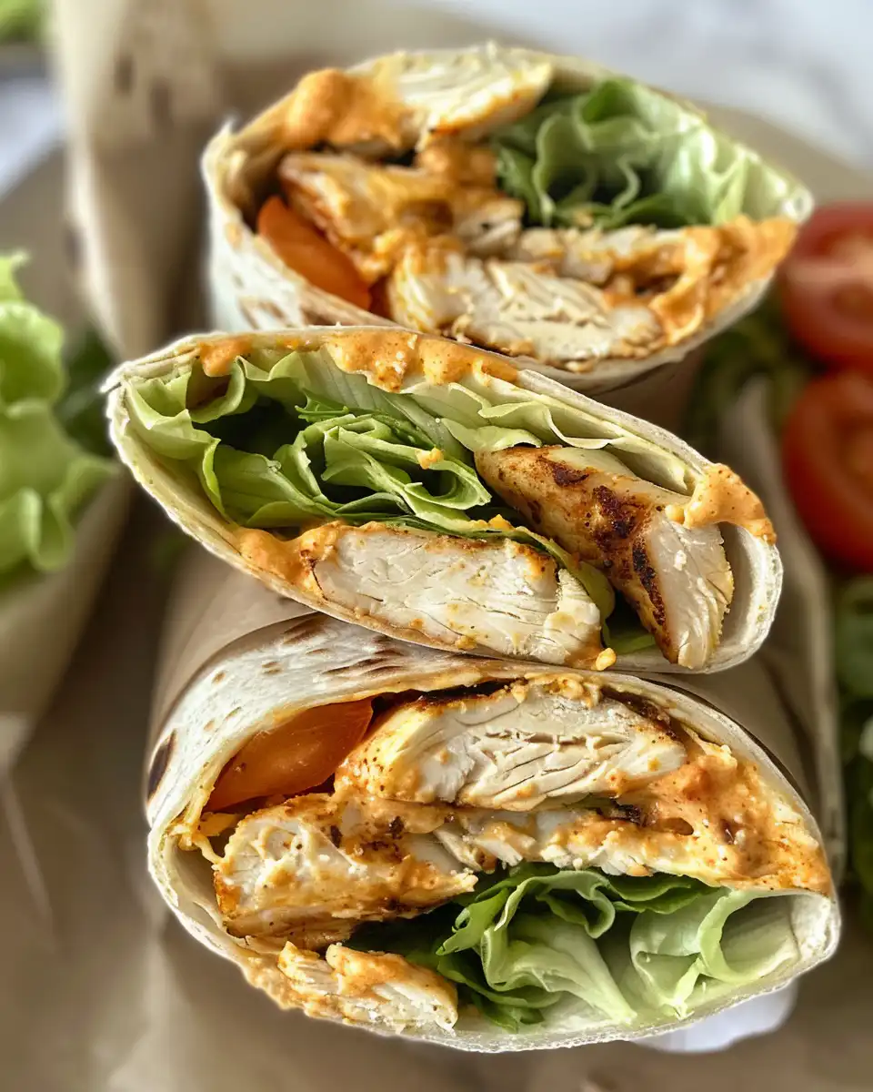 Ingredients for cheesy garlic chicken wraps laid out on table
