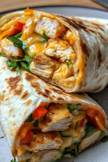 Cheesy Garlic Chicken Wraps taken with iphone 15 pro max --iw 2 --ar 4:5 --v 6.0 --raw
