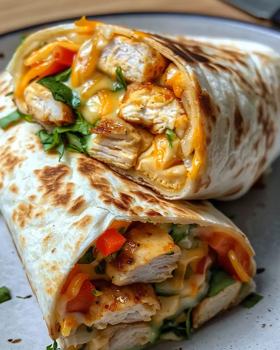 Close-up of cheesy garlic chicken wraps fresh and ready to eat