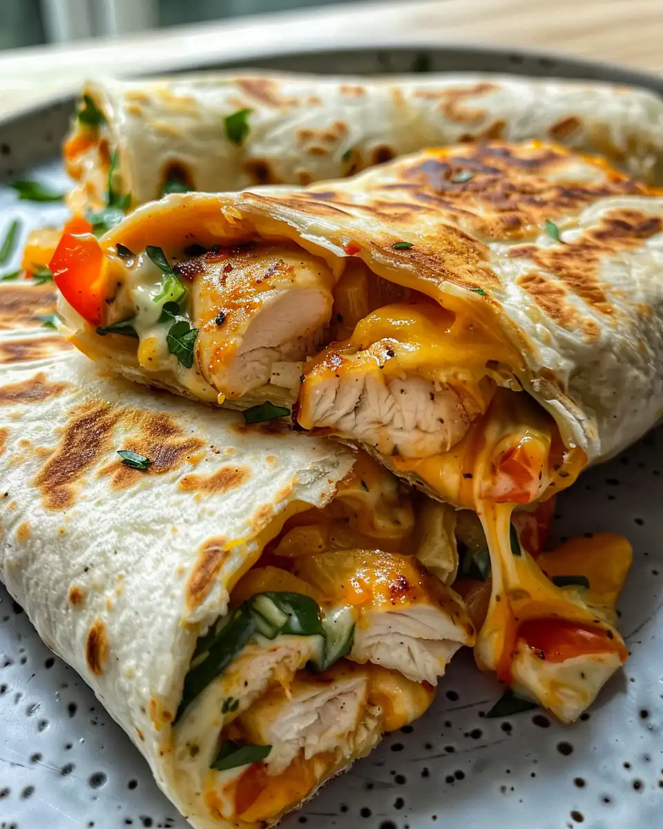 Ingredients for cheesy garlic chicken wraps prepared and ready