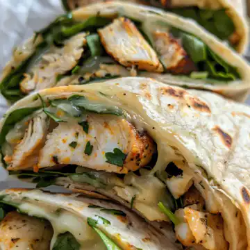 Cheesy Garlic Chicken Wraps taken with iphone 15 pro max --iw 2 --ar 4:5 --v 6.0 --raw