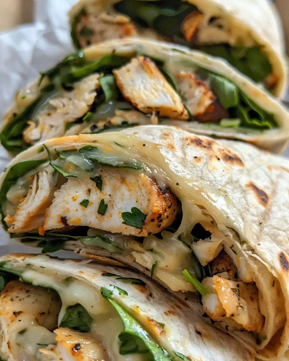 Cheesy garlic chicken wraps fresh and steaming
