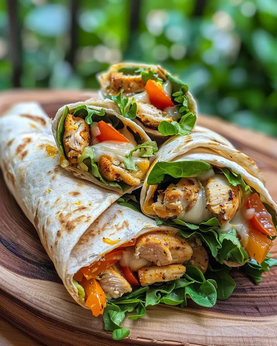 Cut cheesy garlic chicken wraps served warm with ranch dip