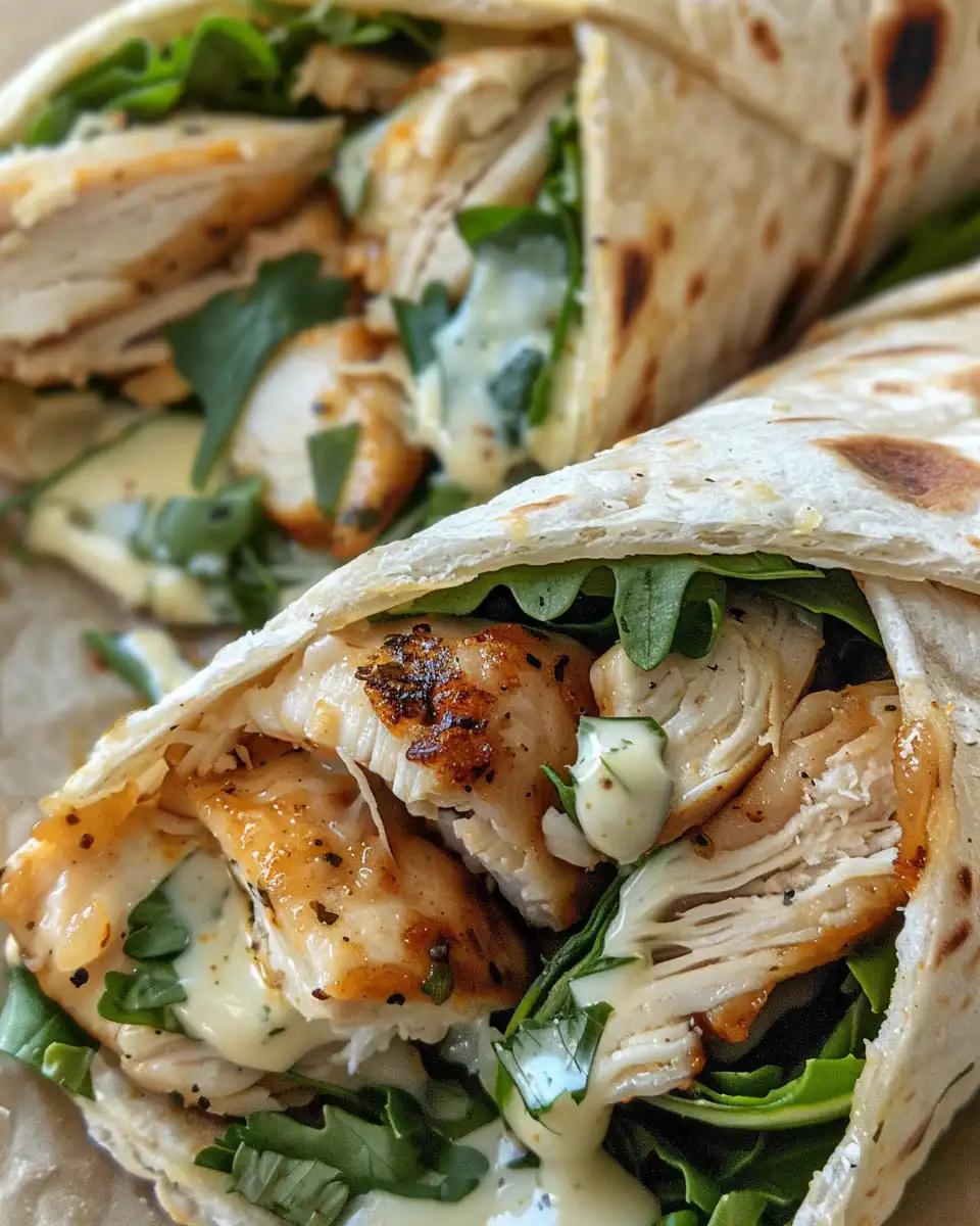 Grilled cheesy garlic chicken wraps sliced and ready to serve