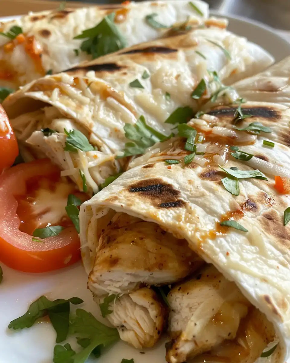 Golden baked cheesy garlic chicken wraps ready to serve with melty cheese