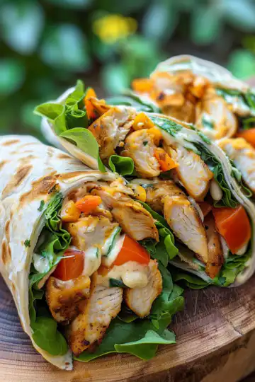 Cheesy Garlic Chicken Wraps taken with iphone 15 pro max --iw 2 --ar 4:5 --v 6.0 --raw