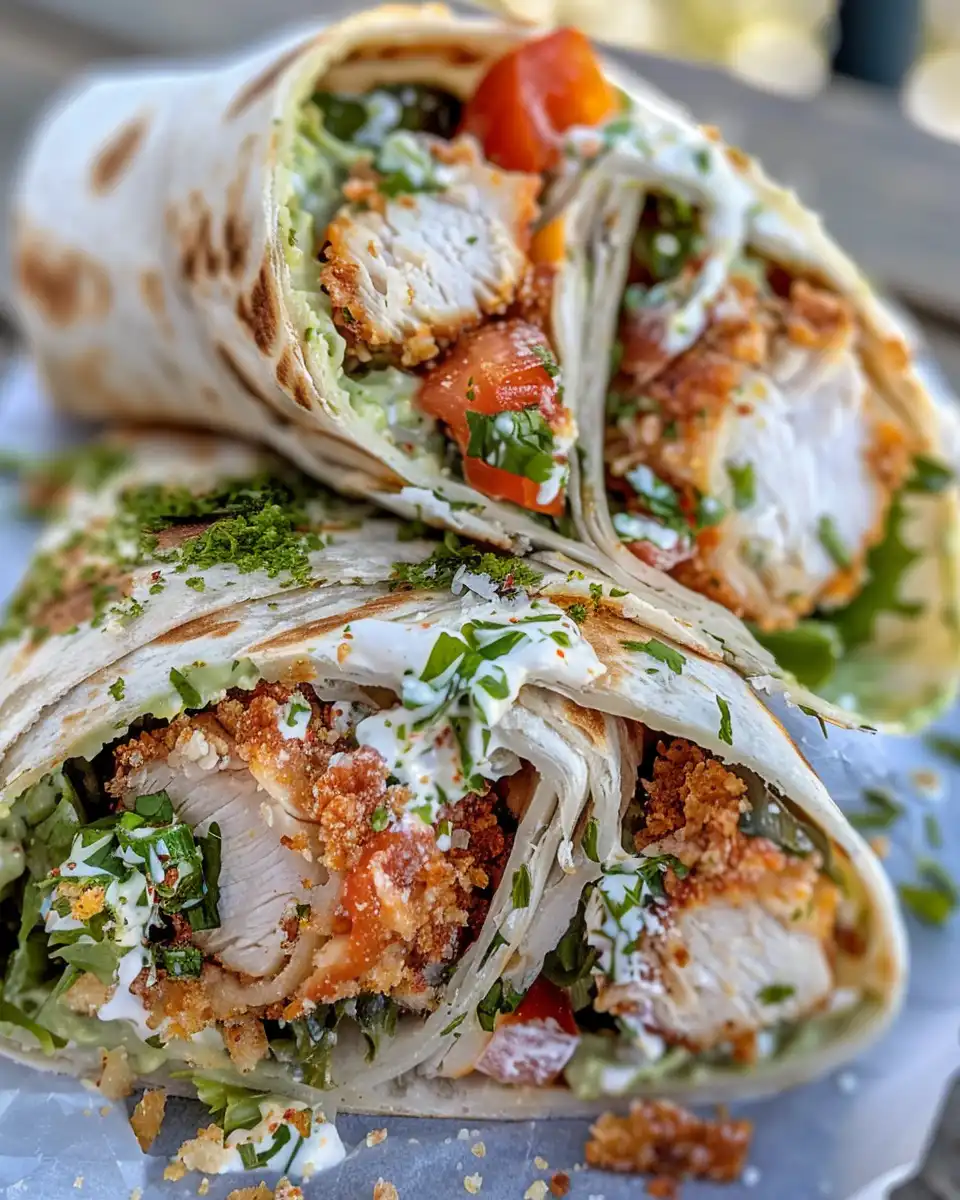 Close up of a cheesy garlic chicken wrap ready to serve