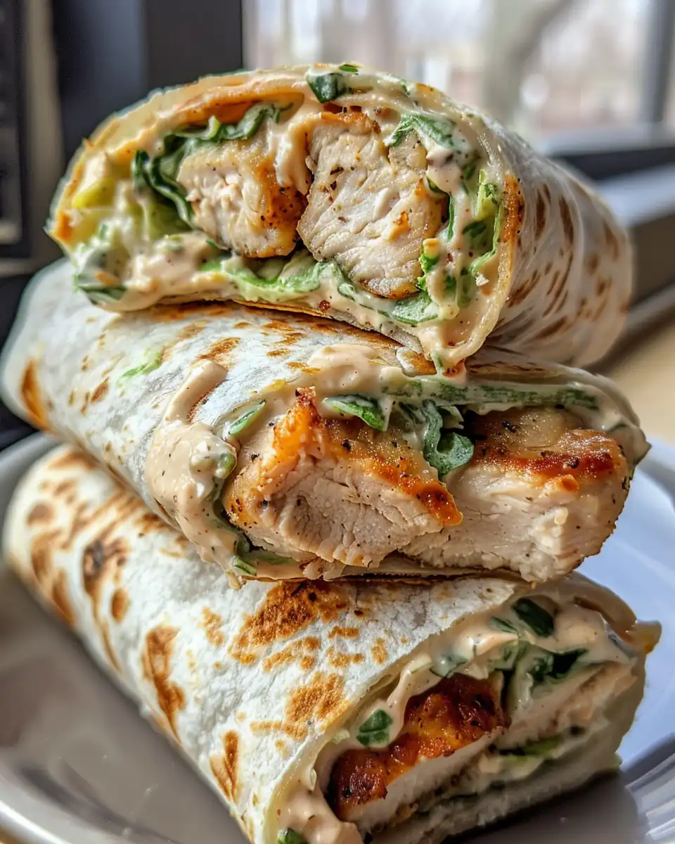 Ingredients for cheesy garlic chicken wraps laid out for preparation