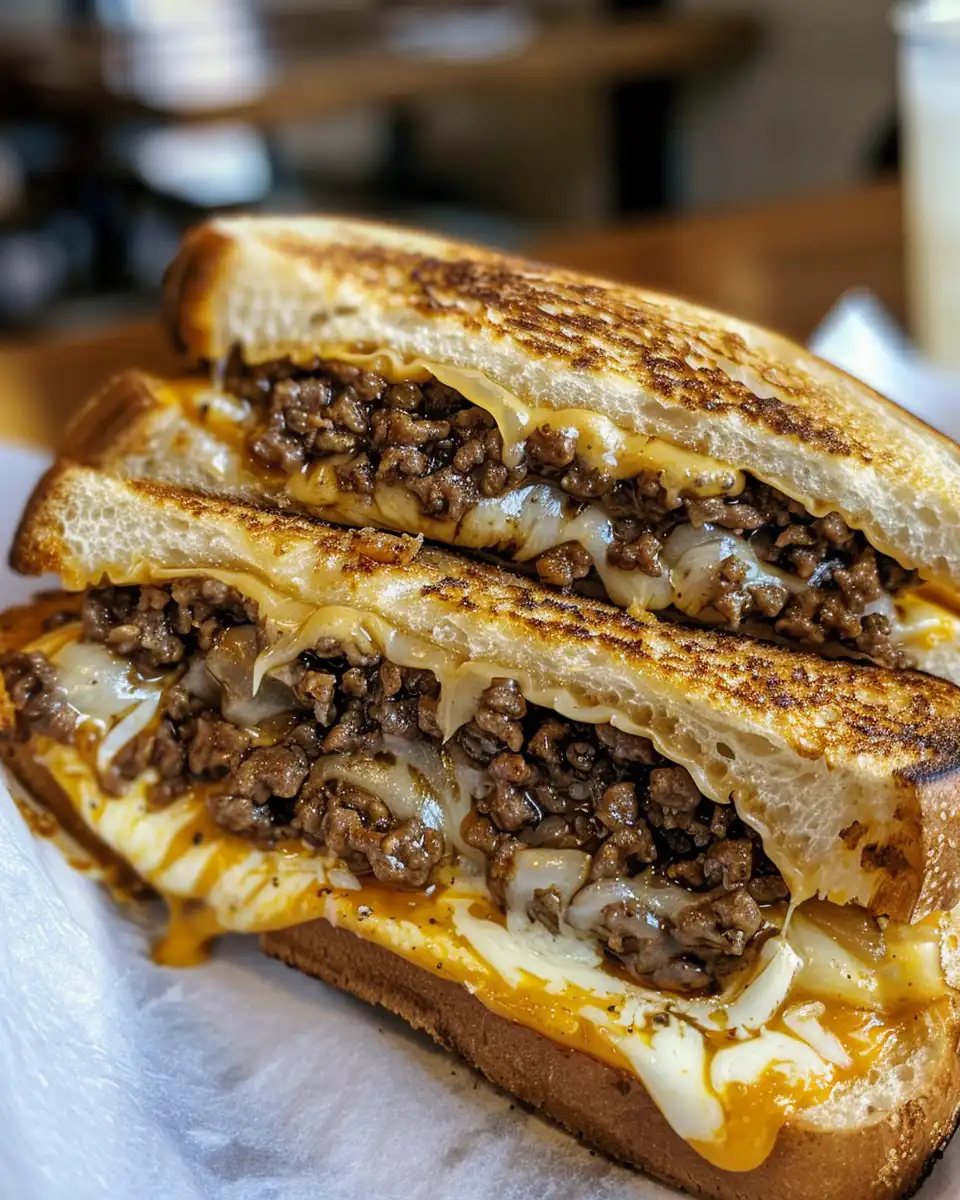 Ingredients for patty melt including ground beef, onions, mushrooms and cheese