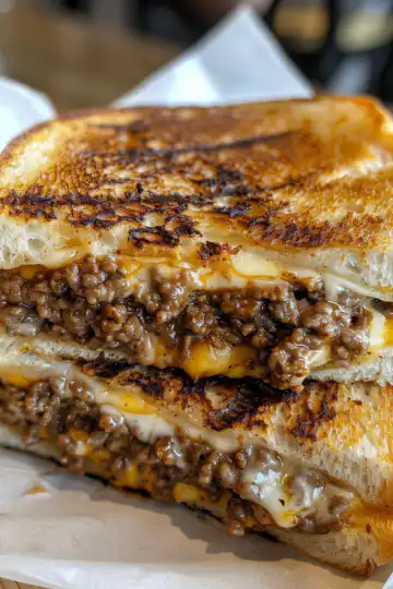 Cheesy Ground Beef Melt taken with iphone 15 pro max --iw 2 --ar 4:5 --v 6.0 --raw