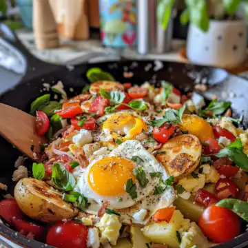 Cheesy Potato Egg Scramble taken with iphone 15 pro max --iw 2 --ar 4:5 --v 6.0 --raw