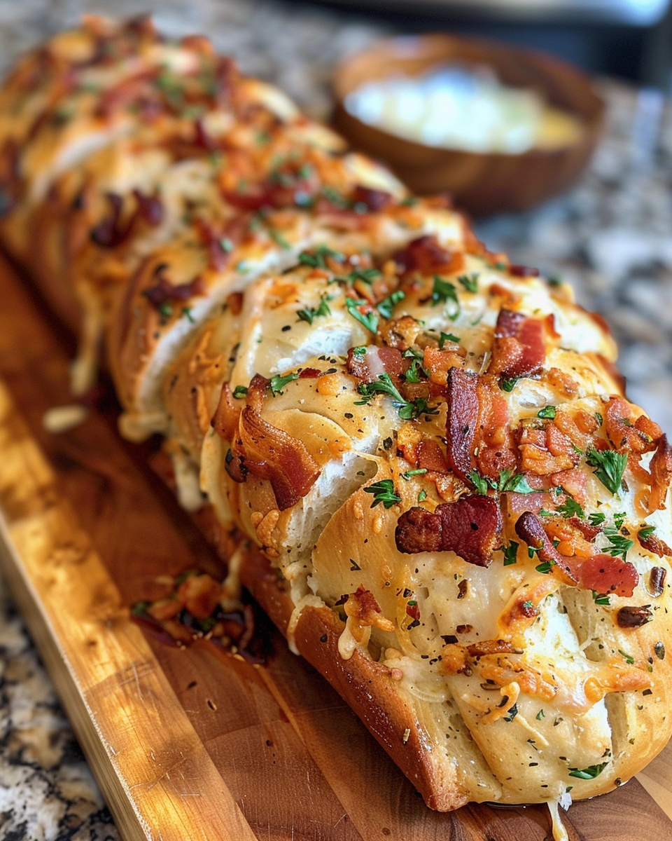 Ingredients and process for chicken bacon ranch stuffed bread with buffalo and ranch seasoning