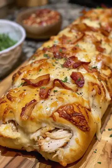 Chicken Bacon Ranch Stuffed Bread taken with iphone 15 pro max --iw 2 --ar 4:5 --v 6.0 --raw