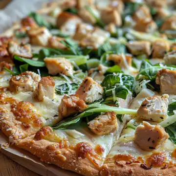 Chicken Caesar Salad Pizza taken with iphone 15 pro max --iw 2 --ar 4:5 --v 6.0 --raw