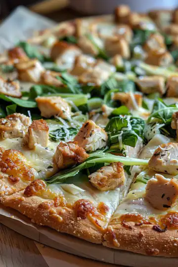 Chicken Caesar Salad Pizza taken with iphone 15 pro max --iw 2 --ar 4:5 --v 6.0 --raw