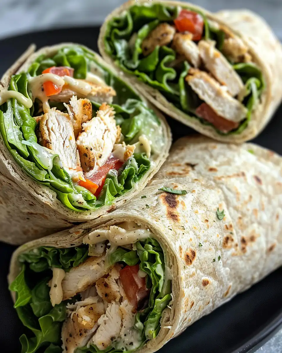 Finished chicken wrap sliced and served