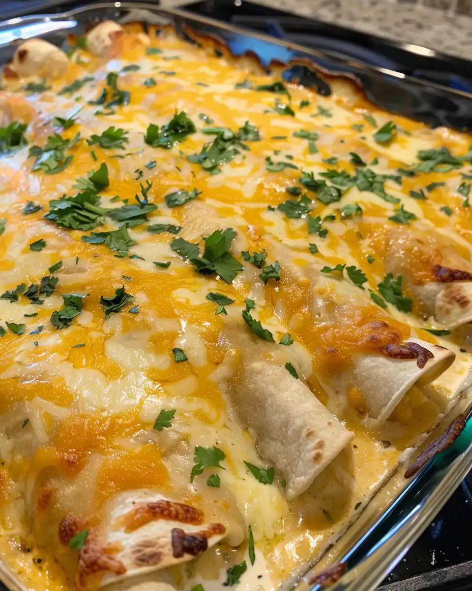 Pressure cooker steaming chicken enchiladas with sour cream white sauce