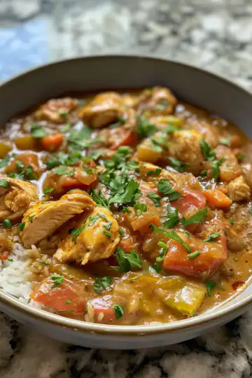 Chicken Etouffee taken with iphone 15 pro max --iw 2 --ar 4:5 --v 6.0 --raw