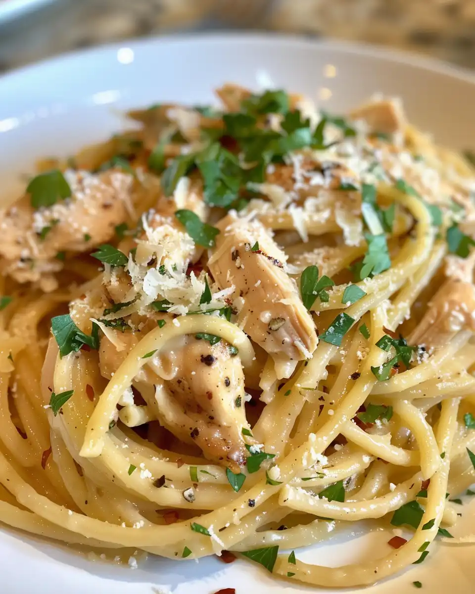 Ingredients for chicken garlic parmesan pasta including chicken, garlic and fresh parsley