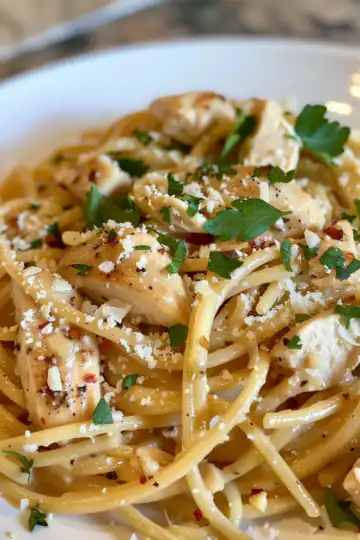 Chicken Garlic Parmesan Pasta taken with iphone 15 pro max --iw 2 --ar 4:5 --v 6.0 --raw