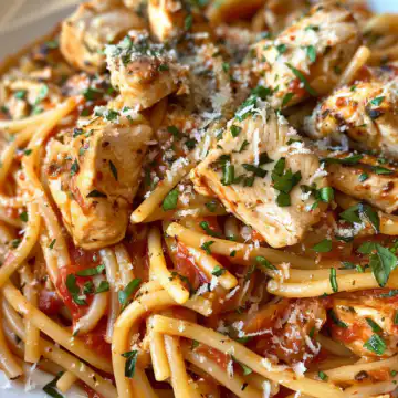 Chicken Garlic Parmesan Pasta taken with iphone 15 pro max --iw 2 --ar 4:5 --v 6.0 --raw