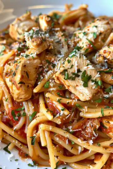 Chicken Garlic Parmesan Pasta taken with iphone 15 pro max --iw 2 --ar 4:5 --v 6.0 --raw