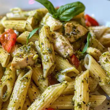 Chicken Pesto Pasta taken with iphone 15 pro max --iw 2 --ar 4:5 --v 6.0 --raw