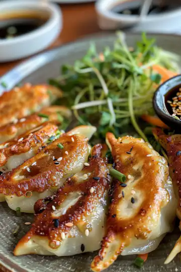 Chicken Potstickers Pan Fried Dumplings taken with iphone 15 pro max --iw 2 --ar 4:5 --v 6.0 --raw