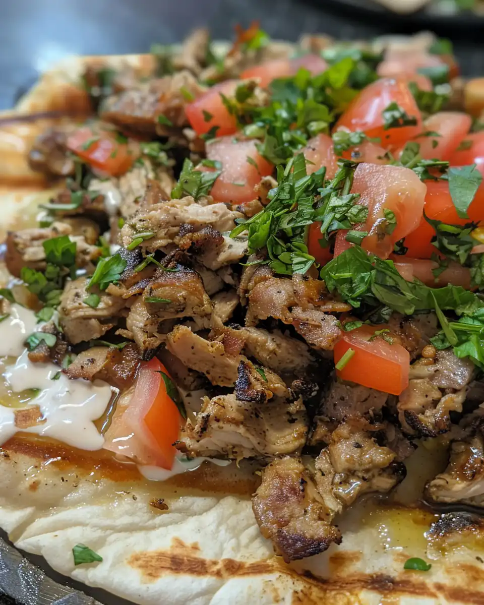Fresh ingredients including chicken pieces and spices for shawarma recipe